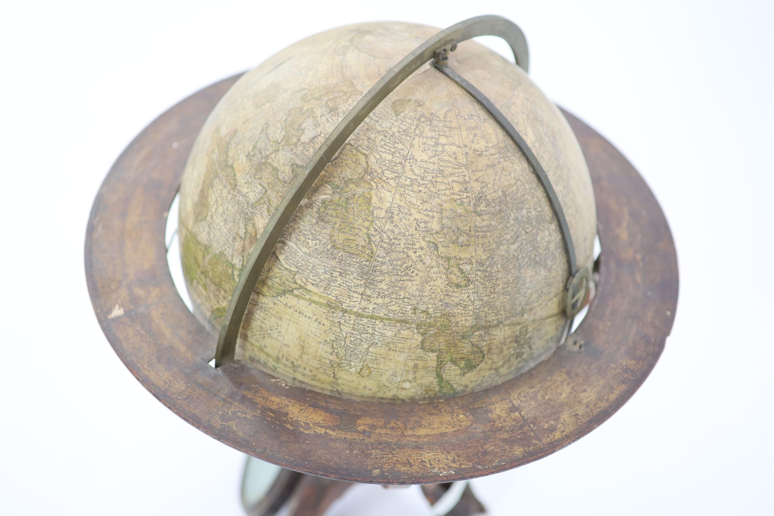 A George III terrestrial table globe by Dudley Adams of Charing Cross, London Globe 28cm. Height overall 55cm.